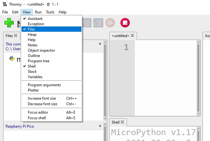 The Files option selected from the View menu